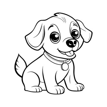 A cute hand drawn cartoon vector illustration of a smiling puppy, perfect for a coloring page. The graphic outline dog isolated design make it easy to use in coloring books, worksheets for children.
