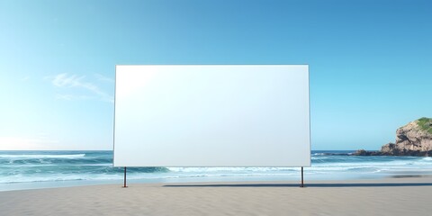 Blank billboard on the beach with sea in the background.