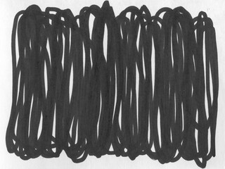 Black markers texture. Marker scribbles on paper textured pattern. Template design web banner. Close up of permanent black marker doodles. Curly lines and squiggles, strokes, ink sketches, drawings.