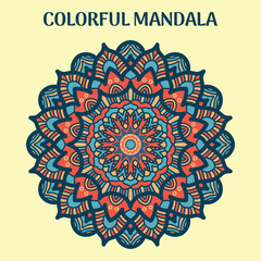 Vector hand drawn doodle mandala. Ethnic mandala with colorful ornament. Isolated. Bright colors.