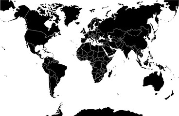 Black world map illustration on white background
