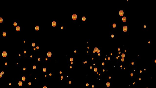 4K beautiful sky Lanterns flying in night sky new year, event, Christmas, Festival. Traditional design elements for Chinese New Year or Mid Autumn Festival. Diwali celebration festival floating lamps