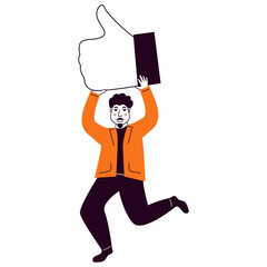 People holding social icon balloon.Influencer marketing, social media or network promotion.Attracting Like.Hand like. Thumb up. Social media sign.Isolated on white background.