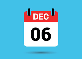 December 6 Calendar Date Flat Icon Day 6 Vector Illustration