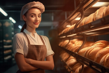 Fototapeta na wymiar woman worker on the bakery factory