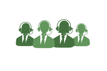 Vector illustration with flat design about customer service people group abstract silhouettes. services excellent, 24 hours services. Operator division.