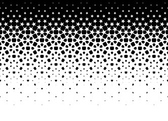 Geometric pattern of black stars on a white background.Seamless in one direction.Option with an average fade out.