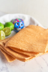 Street snack, fried wheat flour from Mexico. Duro or Chicharron