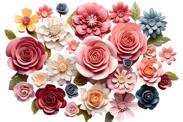 a collection of a variety size of rose flowers on a white background PNG