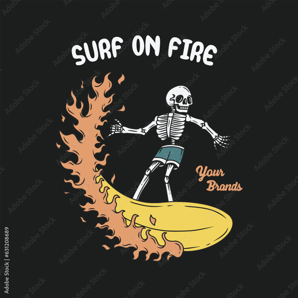 Wall mural surf on fire tee graphics vector.