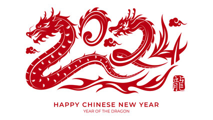 2024 Chinese new year Typography sign year of the dragon zodiac with Dragon illustration
