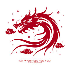 Year of the dragon 2024 with vintage monochrome dragon vector illustration