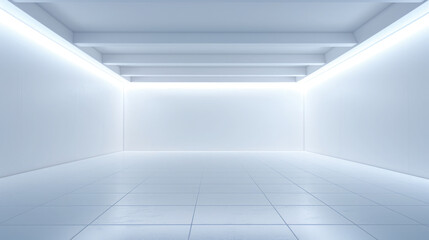 futuristic white room with neon lights. Blank and empty with copy space,