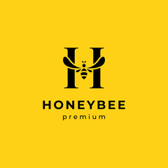 letter H and bee for beekeeping logo design