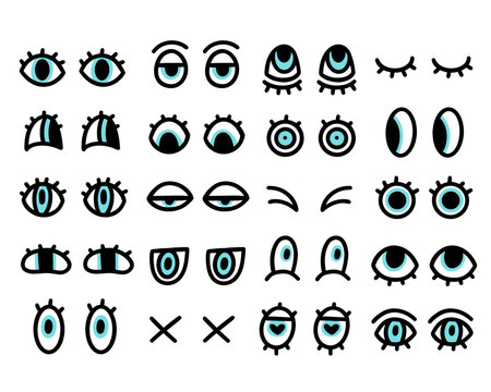 Eyes doodle set. Collection of hand drawn funny eyes. Vector illustration isolated on a white background.