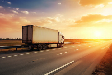 Logistics import export and cargo transportation on sunset. Generative AI.