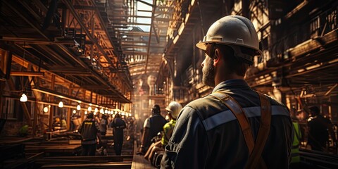 Construction workers working on a construction site. Generative AI