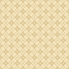 Vector golden geometric seamless pattern with rounded grid, net, mesh, lattice, circles, diamonds, curved lines. Simple abstract gold minimalist background. Luxury ornament texture. Repeat geo design