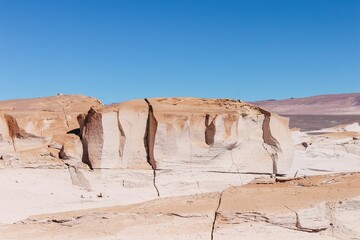 Scenic view of a desert terrain with huge white volcanic stones at Campo de Piedra Pomez, Catamarca