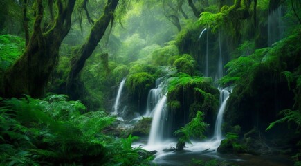 waterfall in the forest, waterfal scene, beautiful landscape