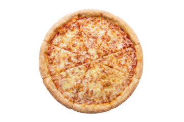 Delicious pizza Margherita (tomato sauce and mozzarella), cut out