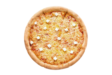 Delicious pizza with 4 cheeses (mozzarella, parmesan, cheddar and feta), cut out