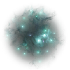 Colorful cyan blue nebula. Space nebulae, celestial illustration with transparency © AlexMelas