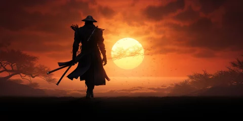 Fototapeten A samurai walking to the sun © Sasint