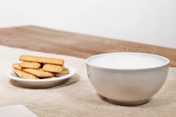 Bowl of milk and cookies