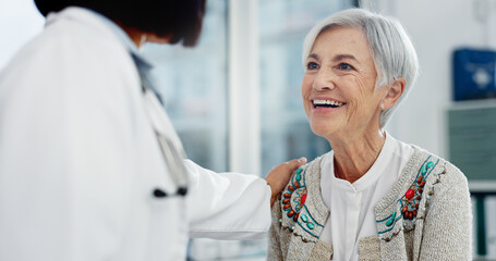 Senior support, talking and woman with a doctor for healthcare advice, consultation and results....