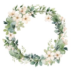 Wedding floral composition, watercolor eucalyptus greenery arrangement isolated on white illustration. Generative AI