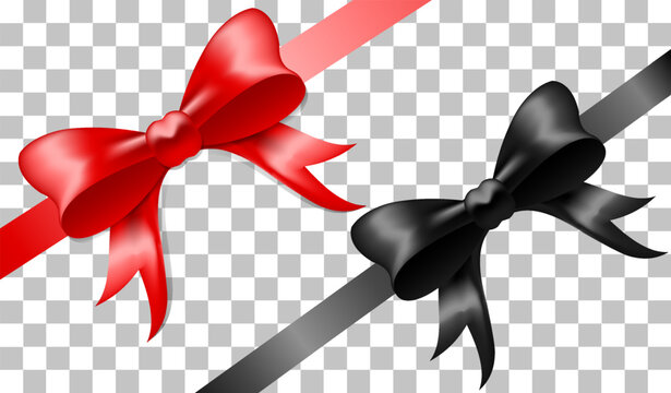 Black and red bow with horizontal ribbon and inscription Black Friday Sale, picture, packaging for a box or postcard for a holiday, on transparent background
