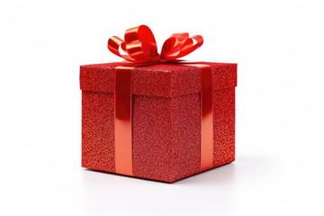 Red Christmas present with bow isolated on white background