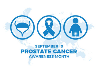 Fototapeta na wymiar September is Prostate Cancer Awareness Month vector illustration. Blue awareness ribbon, bladder, prostate cancer icon set vector. Men's health symbol. Important day