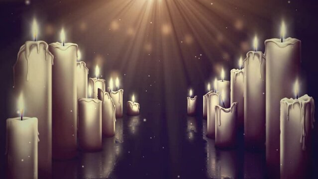 Ilustrated animated flaming candles looping background - memorial, christmas celebration, romance loop