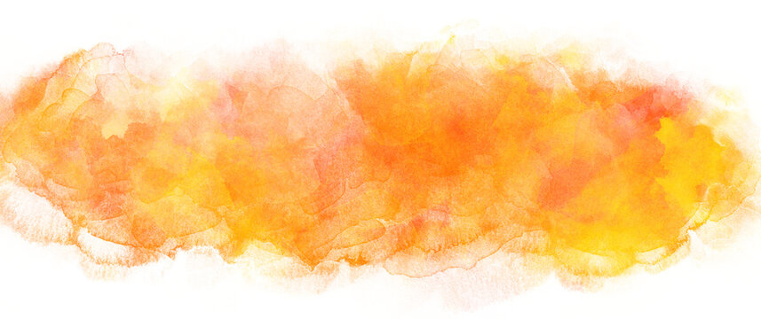 Autumn colorful spot paint on white background. Abstract fall watercolor art background. Multicolor watercolour texture. Red and yellow blot of paint. Hand drawn brush strokes.
