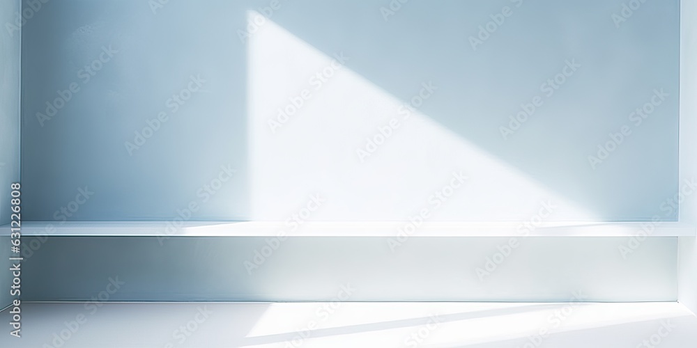 Poster minimal abstract light blue background for product presentation. shadow and light from windows on pl