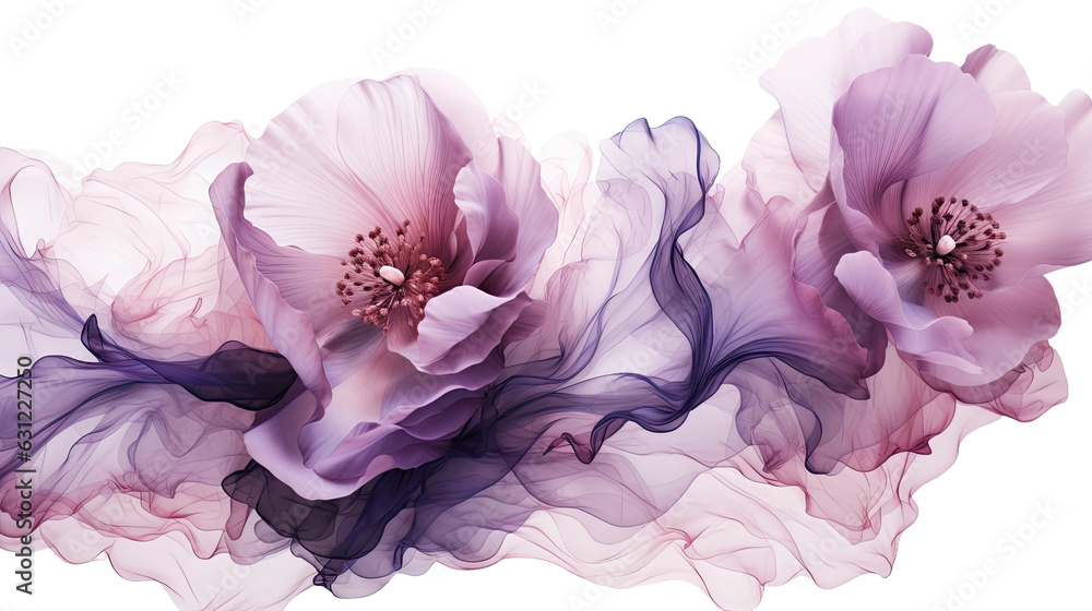 Wall mural combining pale pink and deep violet in an abstract futuristic texture isolated on a transparent back