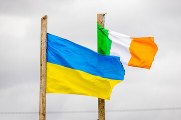 Ireland and Ukraine real flags together friendship and support symbol