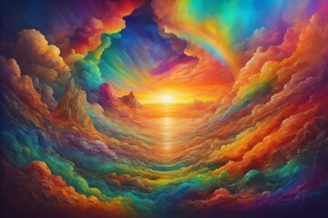 surreal sunset or sunrise scene showcasing a unique blend of colors and textures, connected to the realm of landscape art, creativity, and imagination. Created with generative AI tools