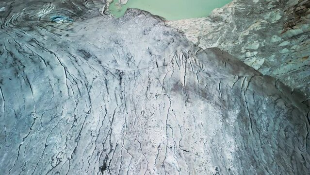 glacier in switzerland Rhonegletscher, glacier tainier, top view, global warming