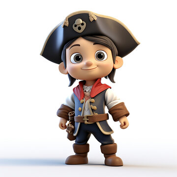 3d people pirate cartoon on white