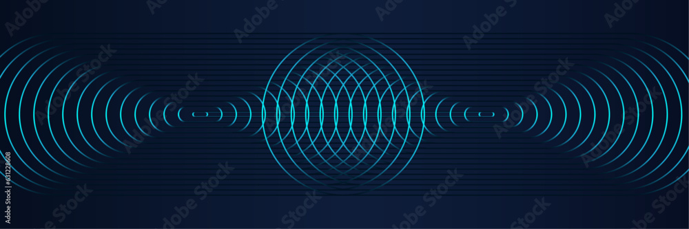 Poster dark blue abstract background with glowing circles geometric stripe lines. modern shiny futuristic t
