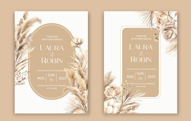 Dried Flowers Wedding Invitation Card Design, Wildflower Wedding Invite, Colorful Spring Floral Invitation Card.