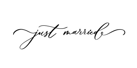 JUST MARRIED hand lettering, vector illustration. Hand drawn lettering card background. Modern handmade calligraphy. Hand drawn lettering element for your design.