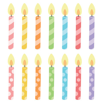 Birthday candles vector illustration. Vector colorful candle used on birthday cake.