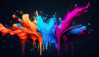 Colored paint splashes background, abstract background with splashes, Ai generated image 