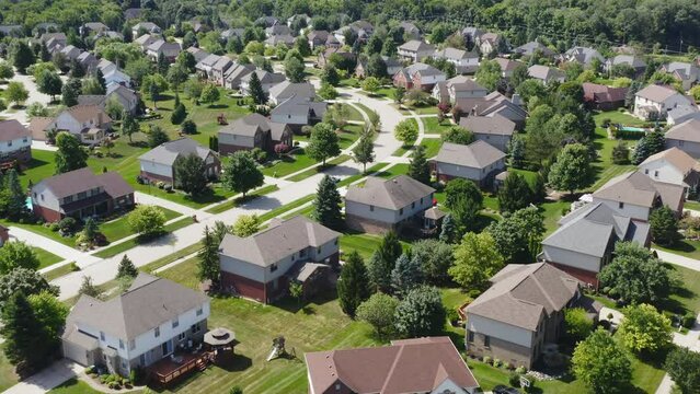 Residential Suburban Housing District Aerial in Beautiful Neighborhood