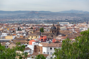 Fototapeta na wymiar Aerial view of the buildings in the historical city of Granada in Andalusia, Spain