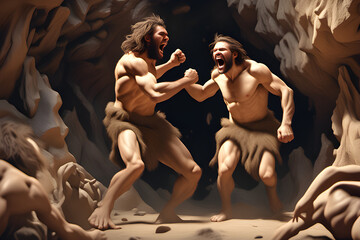 A caveman rejoicing at having won a battle
